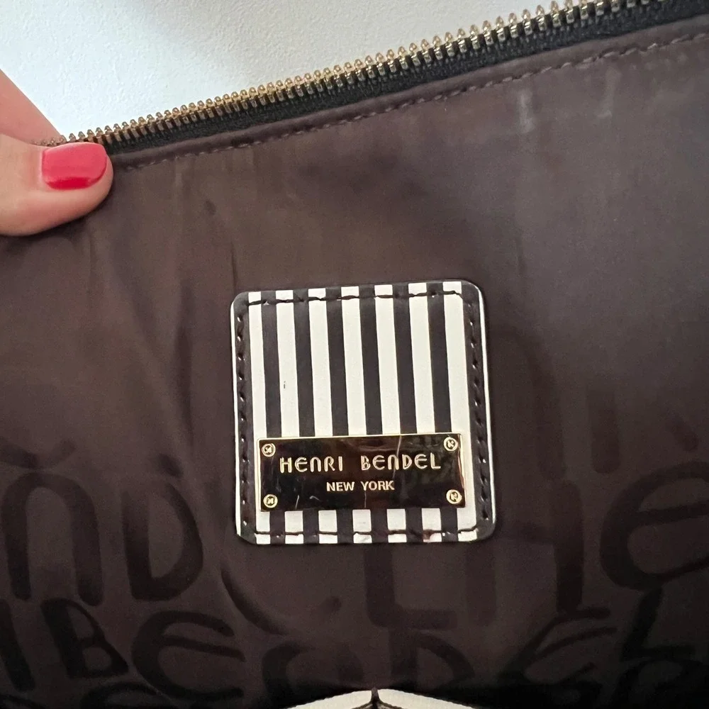 Henri Bendel Black Saffiano Leather Laptop Bag Gold Hardware Work Tote Bag